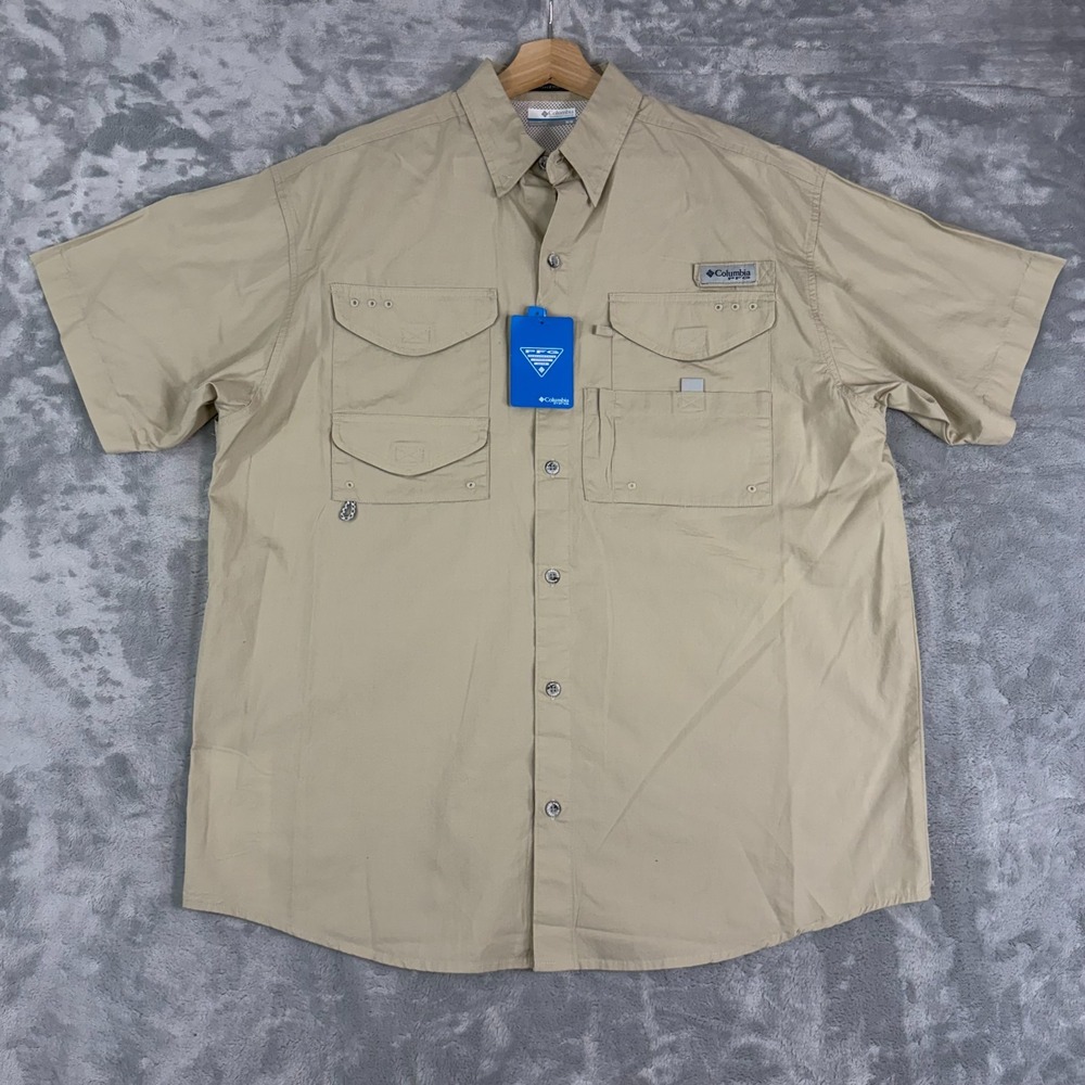 Columbia PFG Shirt Mens Size Medium Khaki BONEHEAD SS Mesh Vented Fishing NWT